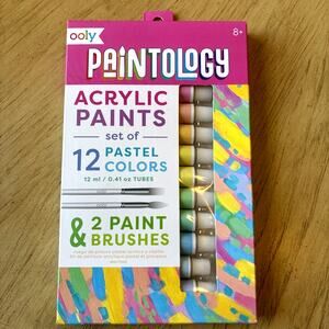 NEW Acrylic Paint Set, 12 Pastel Colors, 2 Paint Brushes, Art Supplies Crafts
